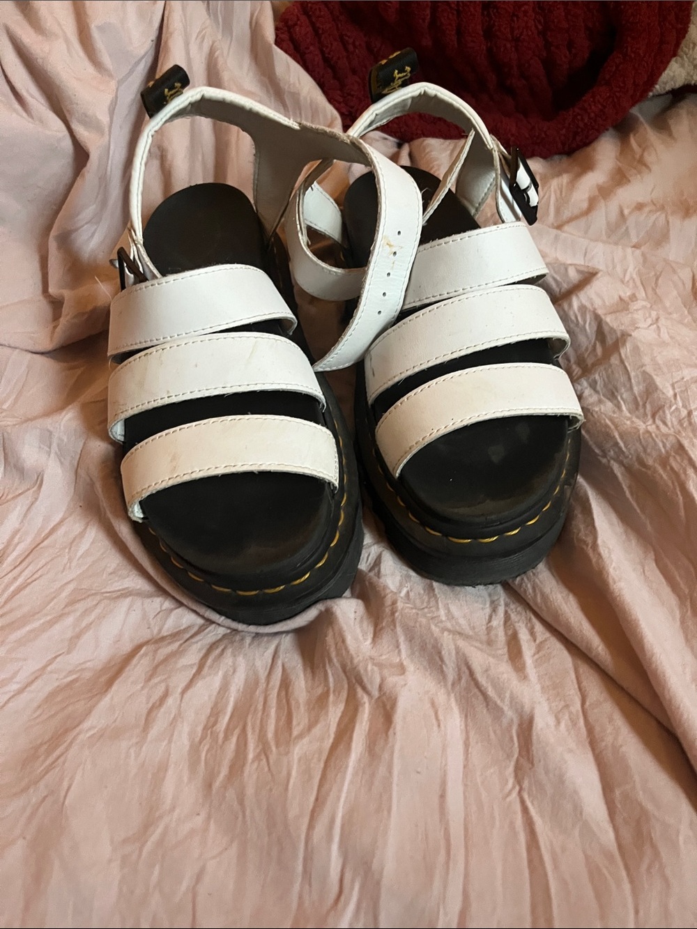 Dr. Martens White Leather Strappy Lug Sole Sandals